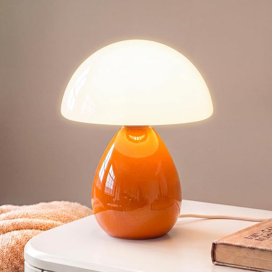 Mushroom Lamp Table Lamp for Bedroom,Ice Crackle Desk Lamp Bedside Small Lamps for Living Room Night Stands,Table Lamps Cute Modern Mid Century Lamps (Orange-Ice Crackle)