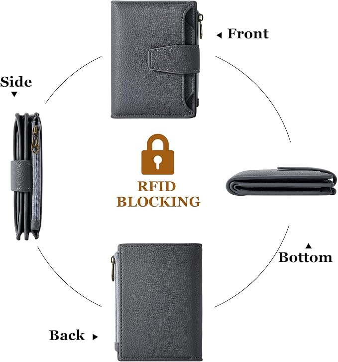 Airkit Small Wallet Women RFID Blocking Soft Leather Bifold Compact Card Holder Wallet for Women with Zipper Coin Pocket 4 ID Window