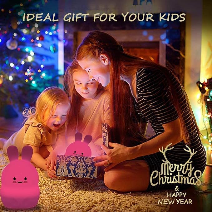 Animal-Shaped Night Light, Rechargeable LED Soft Silicone (BPA Free) Bedside Lamp for Children/Adults, Adjustable Brightness and 9 Colors by Touch Control & Remote Control (Big Rabbit)