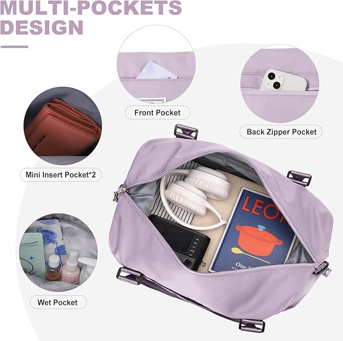 HYC00 Travel Duffel Bag,Carry-on Overnight Weekender Bags for Women,Sports Tote Gym Bag with Wet Pocket