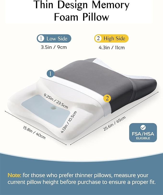 CPAP Pillow for Side Sleeping, HSA/FSA Sleep Apnea Pillow for All CPAP Masks Users to Reduce Air Leaks, Masks Pressure, Memory Foam with Cooling & Breathable Pillowcase for Side Back Sleeper