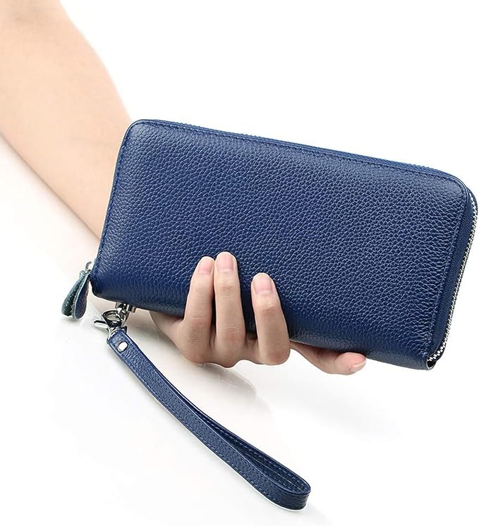 Moflycom Womens Wallet RFID Blocking Genuine Leather Zip Around Wallet Clutch Wristlet Travel Long Purse for Women