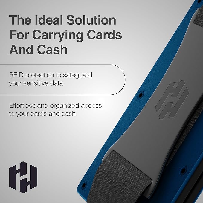 Hayvenhurst Wallet For Men - Reinvented Design Men's Wallet - Slim, Minimalistic & Seamless, Blocks RFID Scanners with a Cash Strap (Navy)
