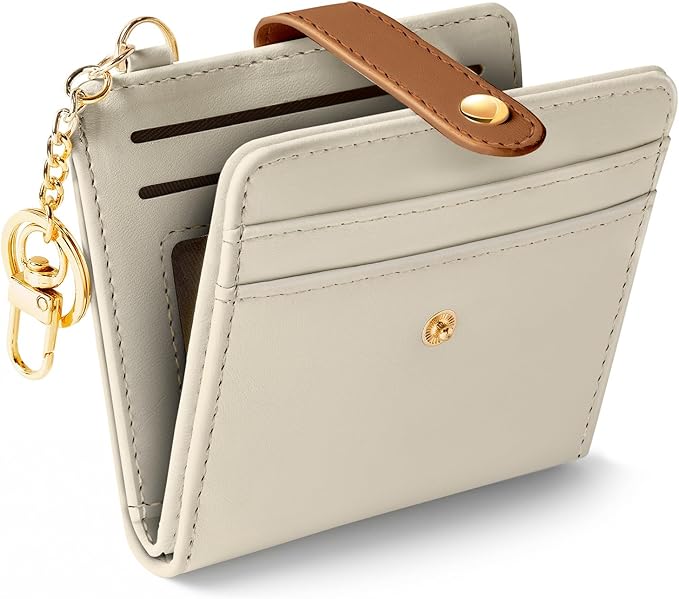 Jogjam Small Ladies Wallet, Rfid Slim Thin Compact Credit Card Women Wallet, PU Leather Bifold Cash Wallet, Zipper Coin Pocket & ID Window, Female Gifts Beige and Caramel