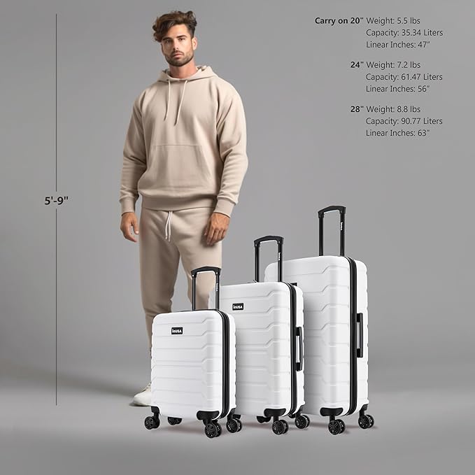 InUSA TREND Luggage with Spinner Wheels | Durable Lightweight Hardshell Suitcase,Travel sets with Handle and Trolley | (20in, 24in, 28in) 3 Piece Set | White
