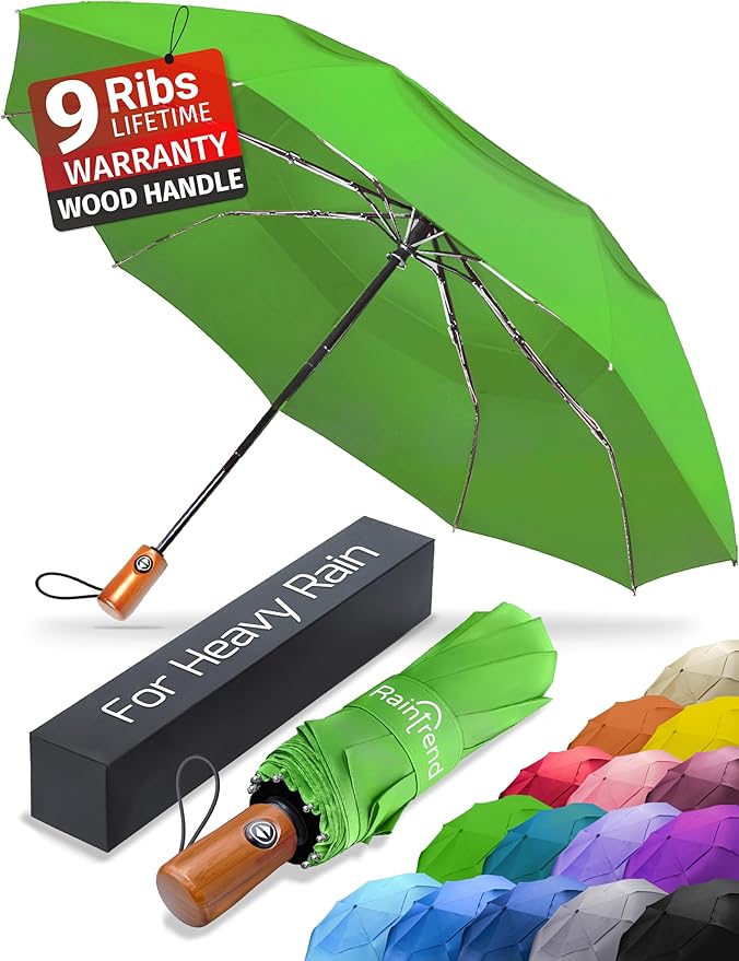 Raintrend Windproof Travel Umbrellas for Rain Automatic +10% Bigger Canopy Strong Frame Compact Folding Portable Umbrella for Women Men Backpack Purse