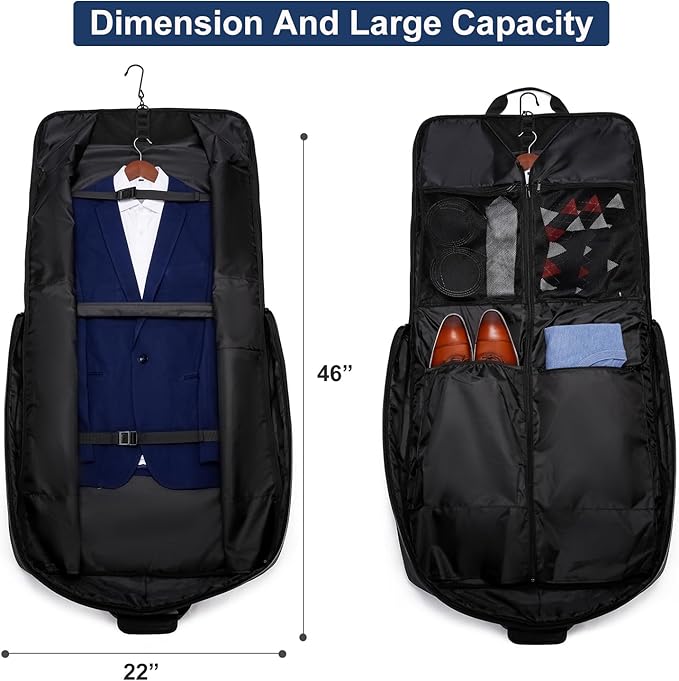 Garment Bag Travel Suit Bag Large 40-Inch Carry on Bag Up to 3 Suits,2 in 1 Hanging Luggage Bags, Fits 15.6Inch Laptop