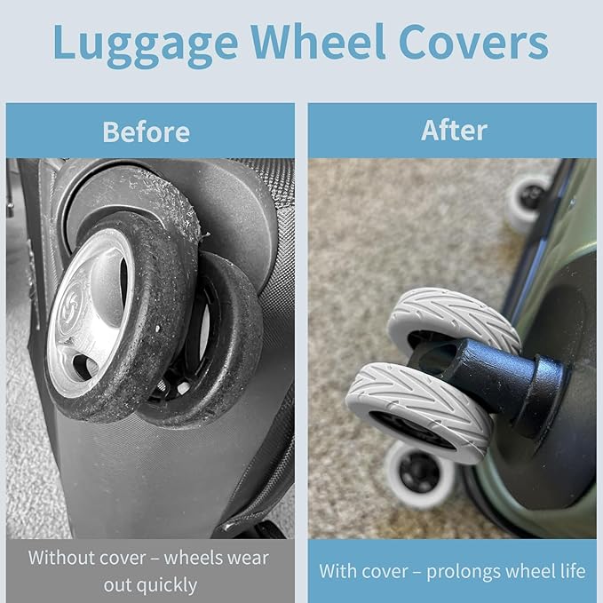 10Pcs Luggage Covers Silicone Silent Suitcase Protector for Luggage Office Chair Caste Upgraded Wear-Resistant Anti-Noise Shock Absorption Suitcase Wheel Covers Accessories for Travel Grey