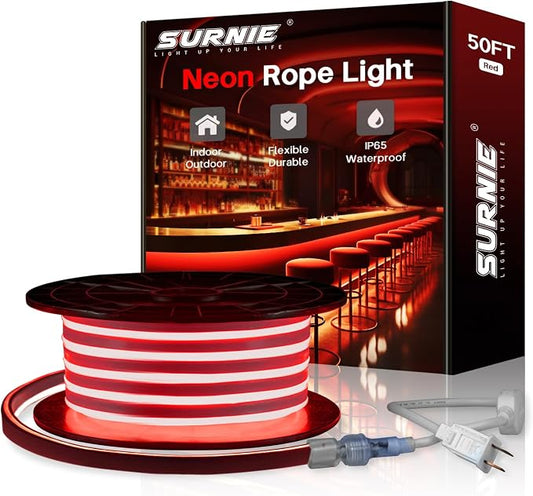 LED Strip Lights Flexible 50ft Red Waterproof LED Rope Lights Outdoor, 110V Red Neon Lights Cuttable & Connectable Indoor Outdoor Decor DIY Lights for Room Festival Commercial Building