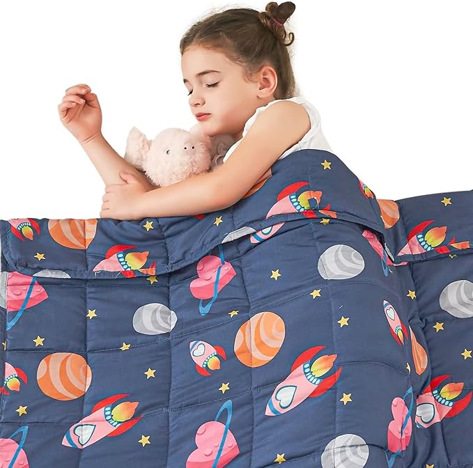 yescool Plane Weighted Blanket 7 Pounds Cooling Weighted Lap Blanket, Space Heavy Blankets, Breathable Weighted Throw Blanket Gifts for 60-80lbs, 40"x60"