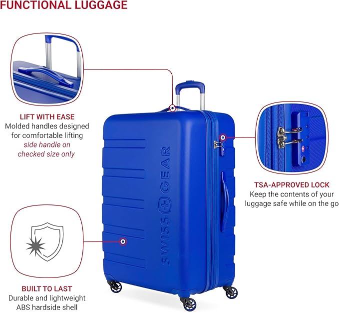 SwissGear 7366 Signature Hardside Expandable Luggage with Spinner Wheels, TSA Lock, Cobalt, Checked-Large 27-Inch