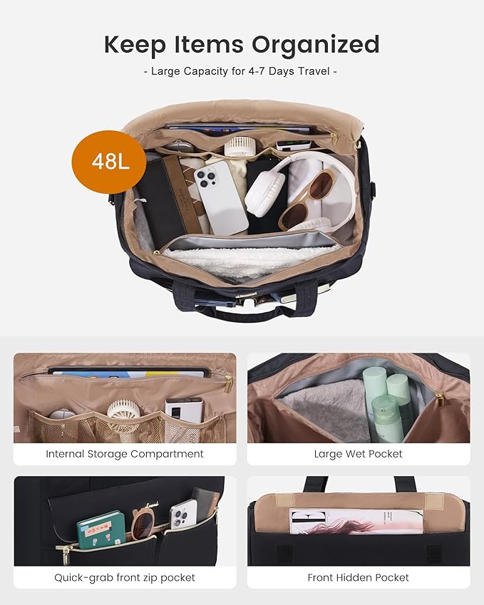 LOVEVOOK Large Travel Duffle Bag, Wide Open Weekender Bags for Women with Shoe Compartment, Carry on Overnight Bags, Hospital Bag for Women Labor Delivery with Wet Pocket