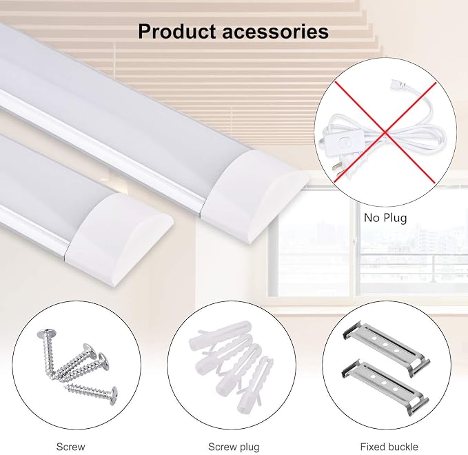 Sararoom 10Pcs 2ft Led Shop Light Fixture, 20W LED Tube Light, 2400lm,4000K Neutral White, 60cm 23.6inch LED Garage Closet Light Ceiling Light for Office Home Basement, No Plug, No Ground Wire