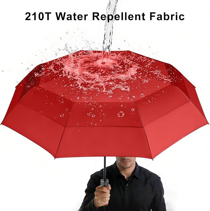 Lejorain Large Folding Golf Umbrella - Compact Mens Umbrellas Travel Rain and Windproof 54inch Collapsible Automatic Open Close Umbrella 210T Teflon Vented Double Canopy