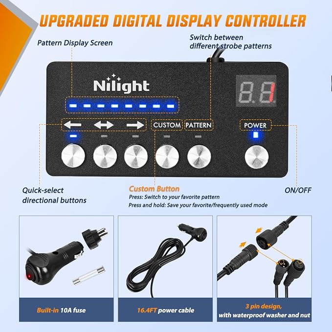 Nilight 2PCS 70" Running Board Light Strip Blue with Controller for Truck | 864 LED Emergency Strobe Light Strip Flexible Side Flashing Warning Caution Safety Waterproof for Truck Construction Pickup