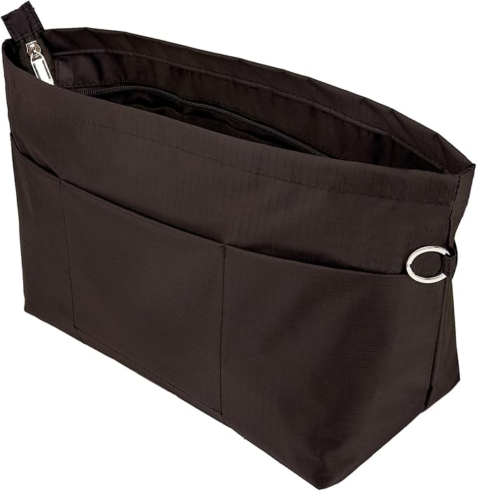Time Wing Handbag Tote Purse Organizer Insert Bag Liner Shaper Divider Zipper 11 Pockets Compartments Small Coffee