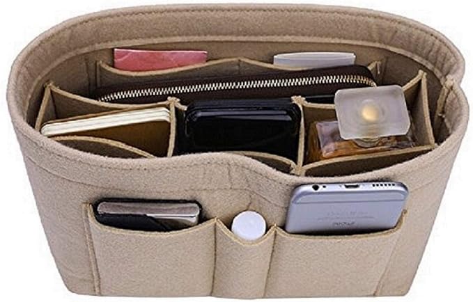 ZTUJO Purse Organizer Insert, Felt Bag Organizer For Handbag Purse Organizer, 13 Colors, 6 Size ((Slender Large, Beige)
