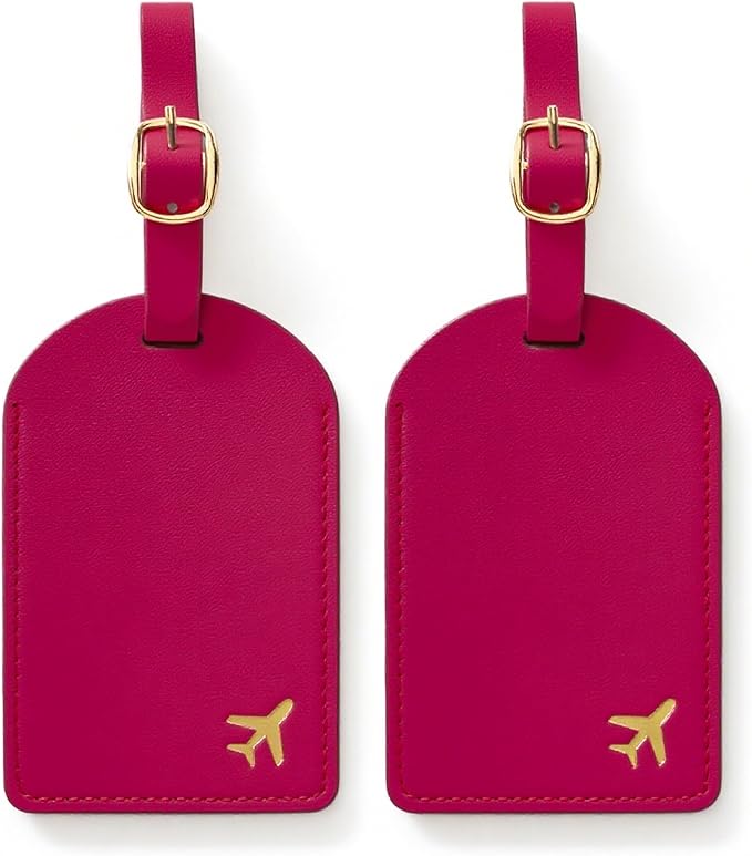 Luggage Tags for Suitcases, PU Leather Travel Tags for Luggage. (Claret Red)