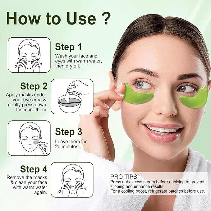 LAVONE Eye Mask - 30 Pairs Avocado Under Eye Patches Skin Care Products - Eye Masks Skincare for Dark Circles and Puffiness, Reduce Wrinkles, Eye Bags and Fine Lines, for Women and Man - Soft Green