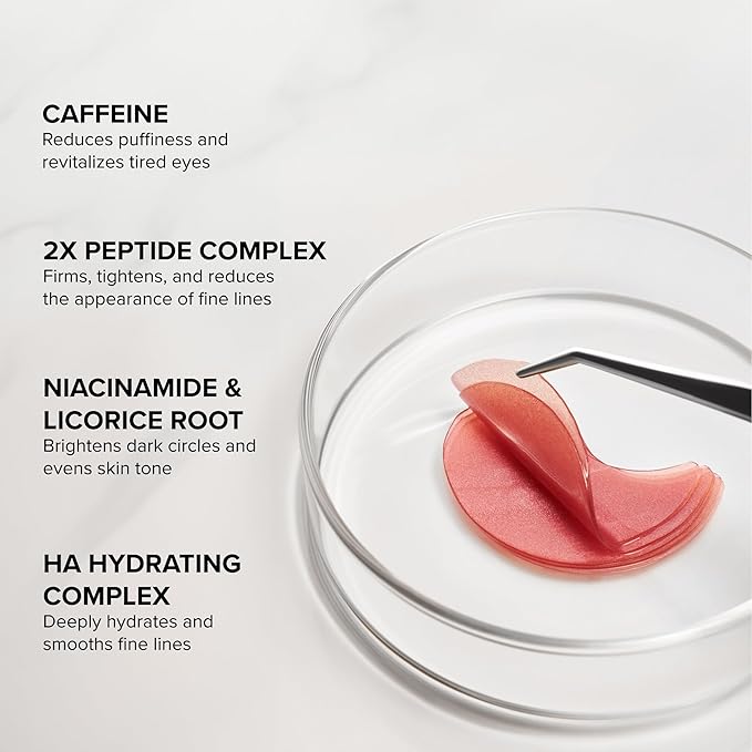 DRMTLGY Brightening Eye Masks – Biodegradable Hydrogel Under Eye Patches with Caffeine, Peptides, Hyaluronic Acid & Niacinamide – Depuff, Hydrate & Smooth Dark Circles – 2 Pack (60 Count Each)