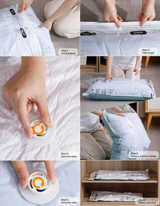 Vacuum Storage Bags for Clothing - NeatNest 6 pack Large Flat Bags (31.5"×39.4") for Comforters, Blankets, and Winter Clothes, Airtight Compression with Vacuum or Hand Press, Durable and Reusable
