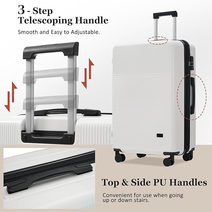 Merax Luggage Sets 5 Piece with Half-opening, Hardside 20" Carry On Suitcase Set with USB Port,Lightweight Travel 24" 28" Luggage with Bags TSA Locks Double Spinner Wheels,White