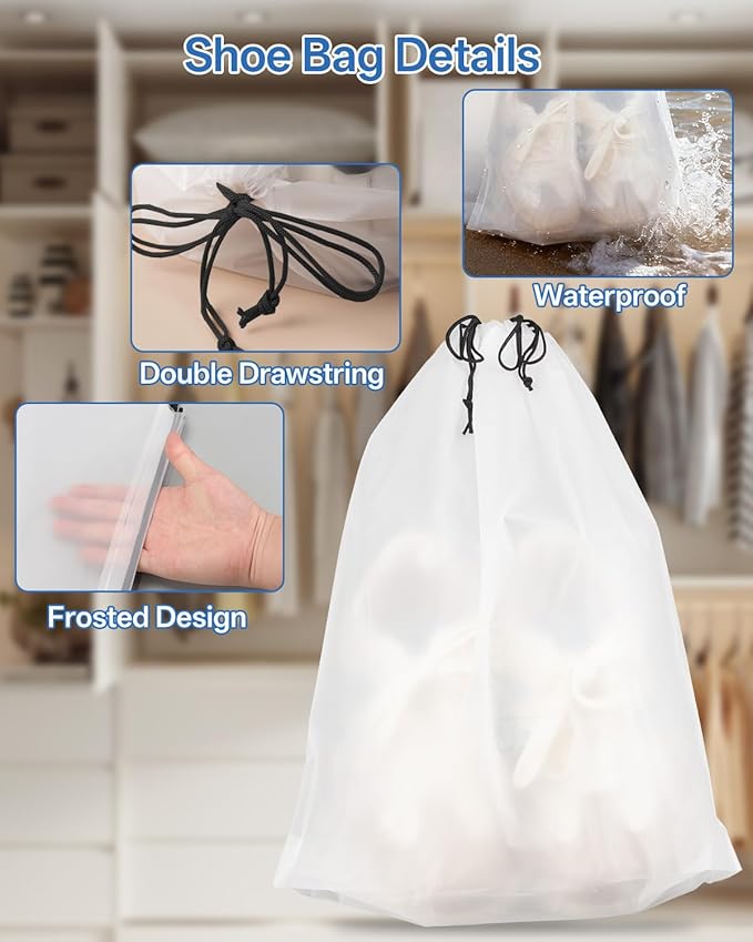 Teskyer 6 Pack Shoe Bags for Travel – Transparent, Waterproof, Portable Shoe Storage for Packing (15.7" x 11.8") – Travel Essentials for Men & Women