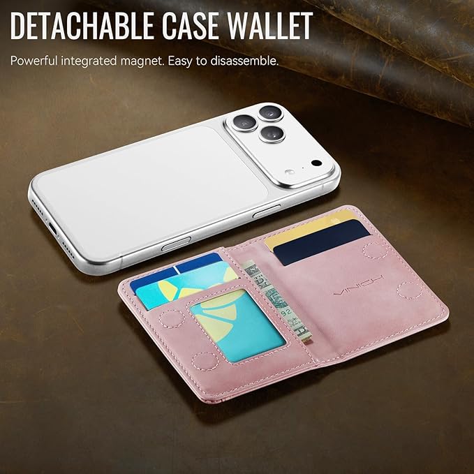 Vinich for MagSafe Wallet Magnetic RFID Blocking Card Holder Compatible with MagSafe Phones and Cases, Strong Magnet Minimalist Phone Wallet for iPhone 17/16/15/14/13/12/ Pro/Max/Plus, Rose Pink