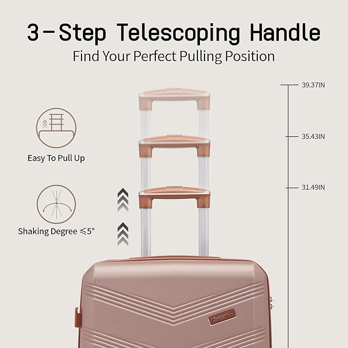 Expandable Luggage Sets 5 Piece, Hard Case Suitcase Set with Spinner Wheels,22x14x9 Airline Approved Carry on,Lightweight Durable Suitcase with TSA Lock (Champagne Gold)