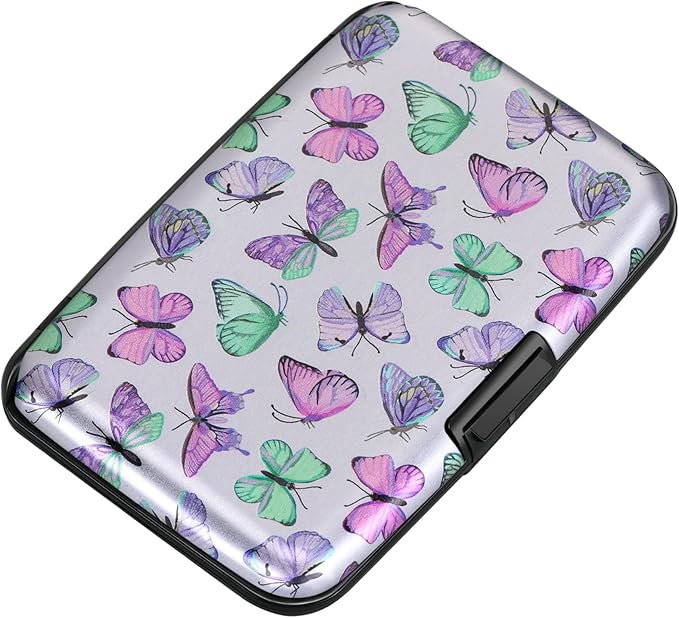 ELFISH Mini RFID Aluminum Wallet Credit Cards Holder Business Card Case Metal ID Case for Men Women(Colorful Butterflies)