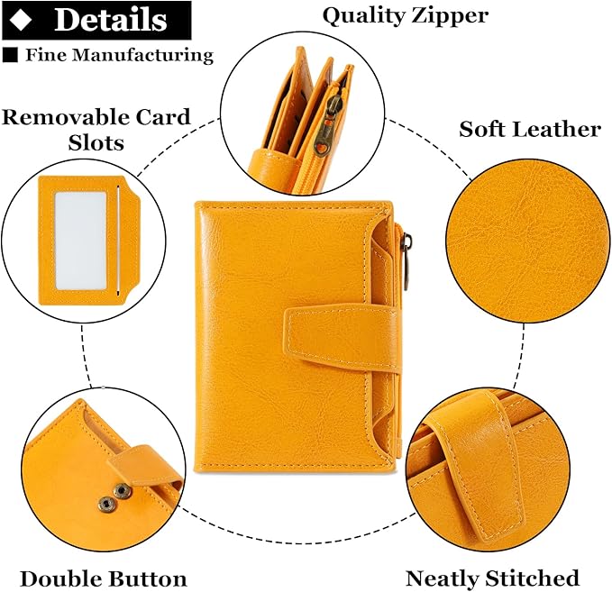 Airkit Small Wallet Women RFID Blocking Soft Leather Bifold Compact Card Holder Wallet for Women with Zipper Coin Pocket 4 ID Window