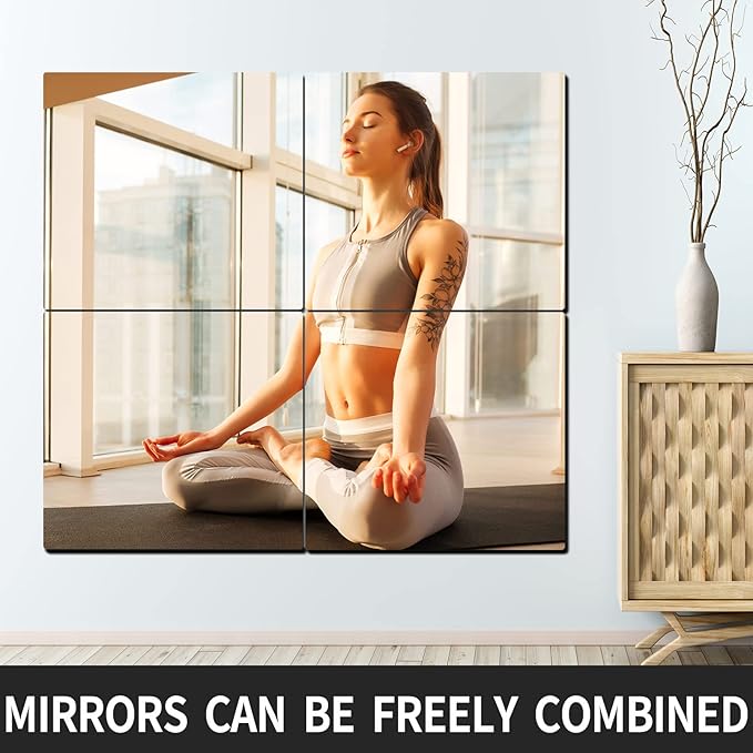 Unbreakable Acrylic Mirror Non-Glass shatterproof Mirror Full Length Wall Gym for Home Mirror Frameless Home Fitness Mirrors (4pcs,12 in x12 in ), Silver
