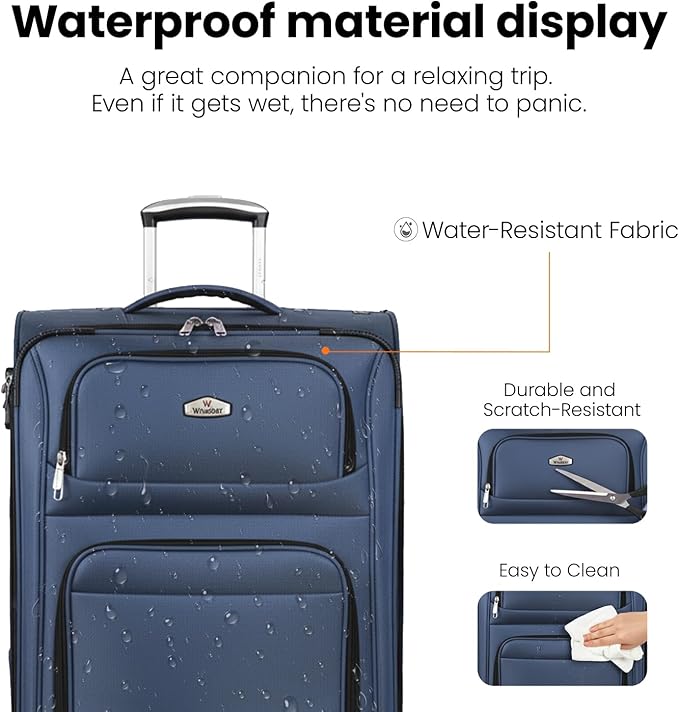 Softside Luggage Sets 3 Piece,Expandable Lightweight Durable Suitcase Sets Double Spinner Wheels w/Combination LOCK （20''/26''/30''）#Blue