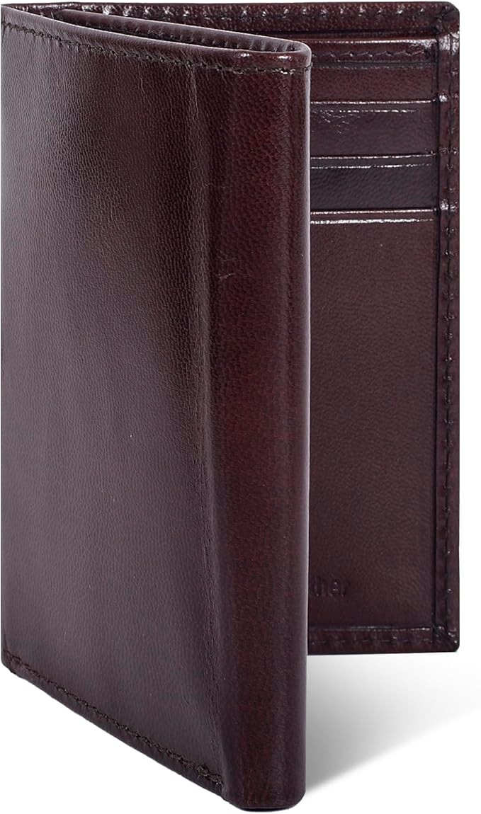 Real Leather Mens Trifold Wallet RFID Blocking Slim Minimalist Front Pocket - Thin & Stylish with ID Window in Gift Box