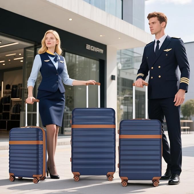 Kono Expandable 28 Inch Large Checked Luggage: ABS+PC Hardside Trolley Travel Case Hard Shell Suitcase with TSA Lock,Navy