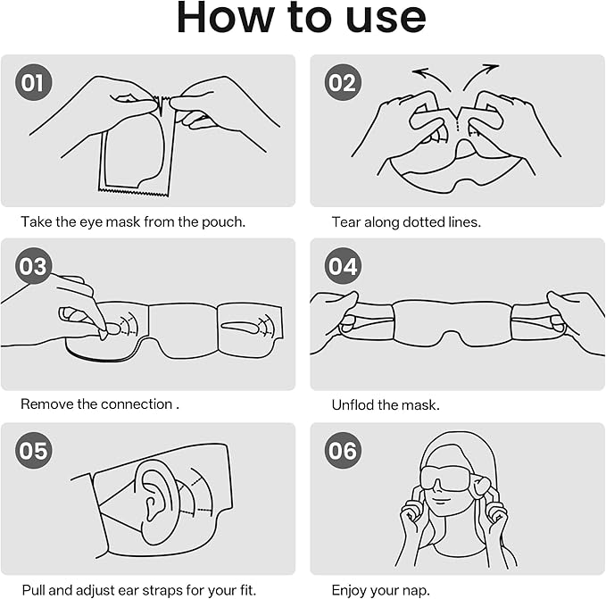 100 Packs Disposable Sleep Masks Bulk, Blackout Blindfolds for Men Women, Soft Eyemasks Adjustable for Sleeping Travel Yoga, Light Blocking Night Eye Mask for Party Games Team Building