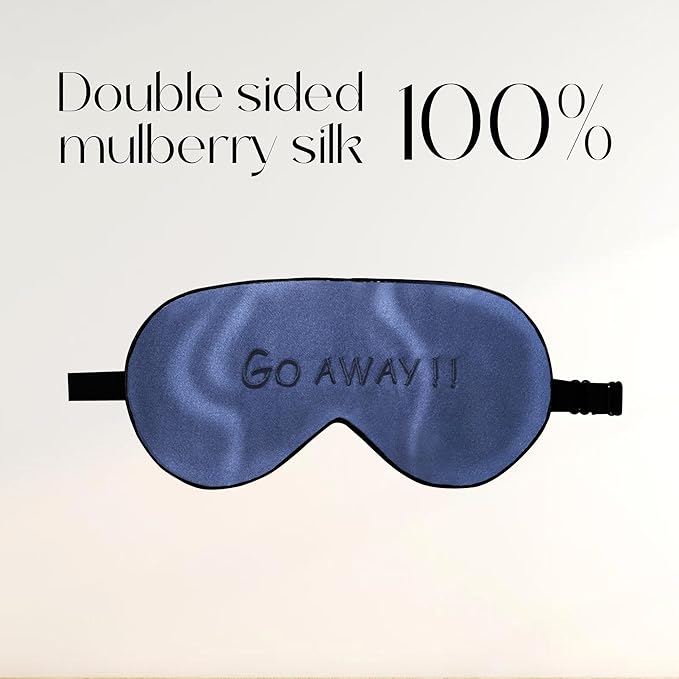 ZIMASILK 100% Natural Silk Sleep Mask Blindfold,Adjustable Super-Smooth Soft Eye Mask for Sleep with Bag(Go Away - Navy Blue)
