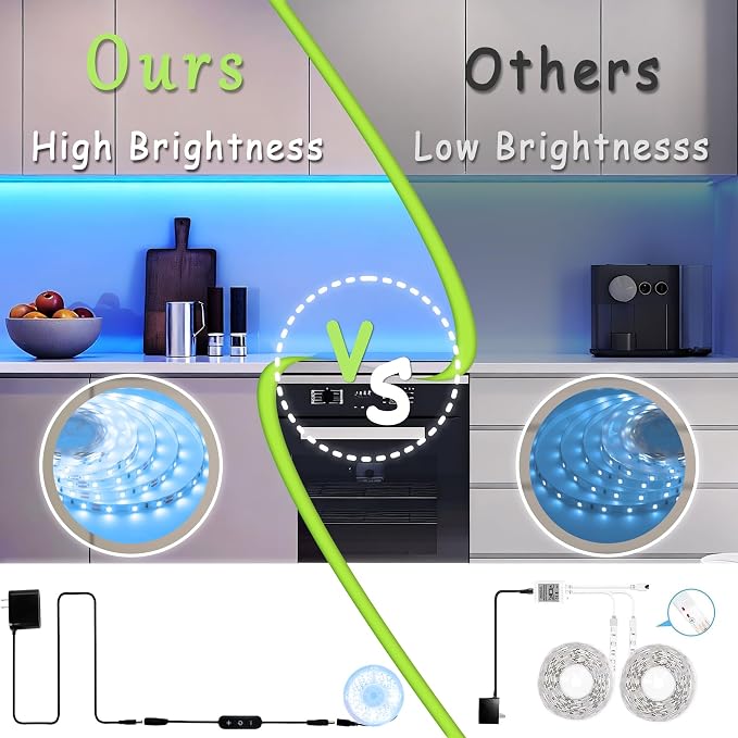 Blue Led Lights Strip Indoor Rope Lights Easy DIY Cuttable Strip Lights for Fish Tank Bar Room Bathroom Living Room Kitchen Ceiling Wall Vanity Mirror Decor