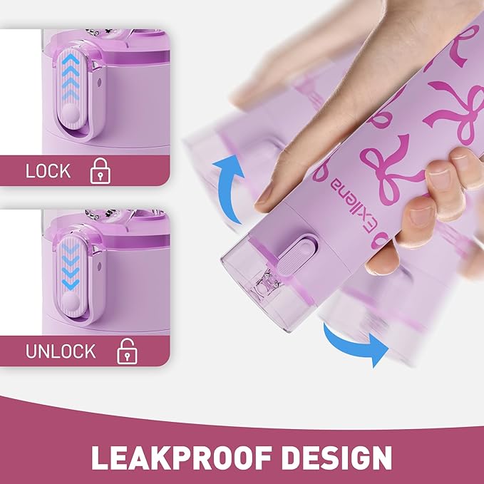 9oz Small Water Bottles with Straw, Mini Water Bottle with One-Hand Open Design, Leak-Proof Locking Lid for Hot&Cold Drinks, Small Travel Water Bottle - 100% Leakproof for School, Travel...(Bow)