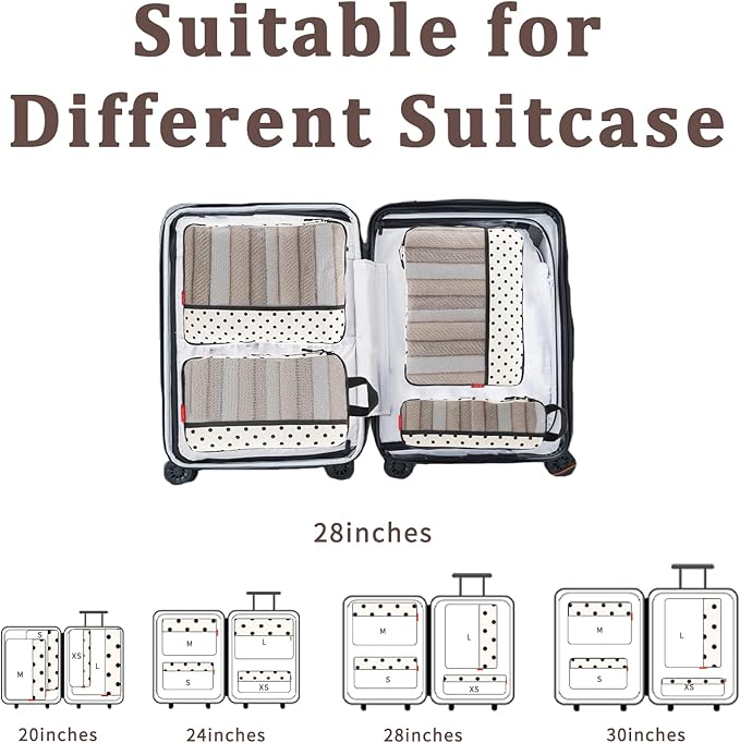 U+U 4 Set Compression Packing Cubes - Ultralight Travel Organizers, Space-Saving Suitcase Organizer, Expandable Packing Cubes for Travel, Business Trip and Family Vacation (Polka Dot)