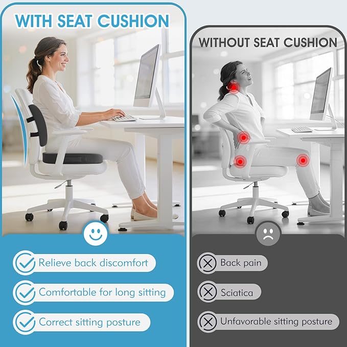 Seat Cushion, Lumbar Support Pillow with Adjustable Strap-Chair Cushions for Sciatica Pain Relief-with Washable Cover Memory Foam for Car, Travel and Wheelchair-Gray