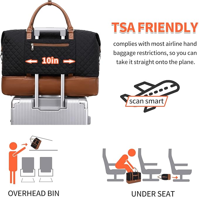 Weekender Bag, Large Travel Duffel Bag for Women, Carry on Overnight Bag with Shoe Compartment and Toiletry Bags
