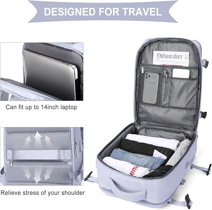 WONHOX Large Travel Backpack Carry on Flight Approved Laptop Work Business Backpack for Women Men Mochila de Viaje