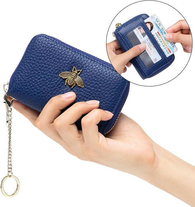 imeetu RFID Credit Card Holder, Small Leather Zipper Card Case Wallet for Women