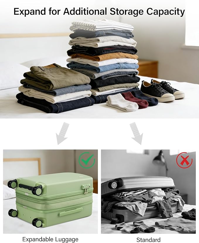 Hanke Expandable Carry On Luggage 22x14x9 Airline Approved, 20 Inch Hard Shell Suitcases with Wheels, Lightweight Travel Luggage Carry On Suitcase for Woman & Men with Tsa Lock(Bamboo Green)