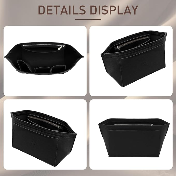 Doxo Purse Organizer Insert for Longchamp Le Pliage Tote, Large Bag Organizer with 8 Compartments, YKK Zipper Pocket Cup Holder, Handbag Shaper for Women, Fits Original/Green/Energy L Tote (Black, WL)