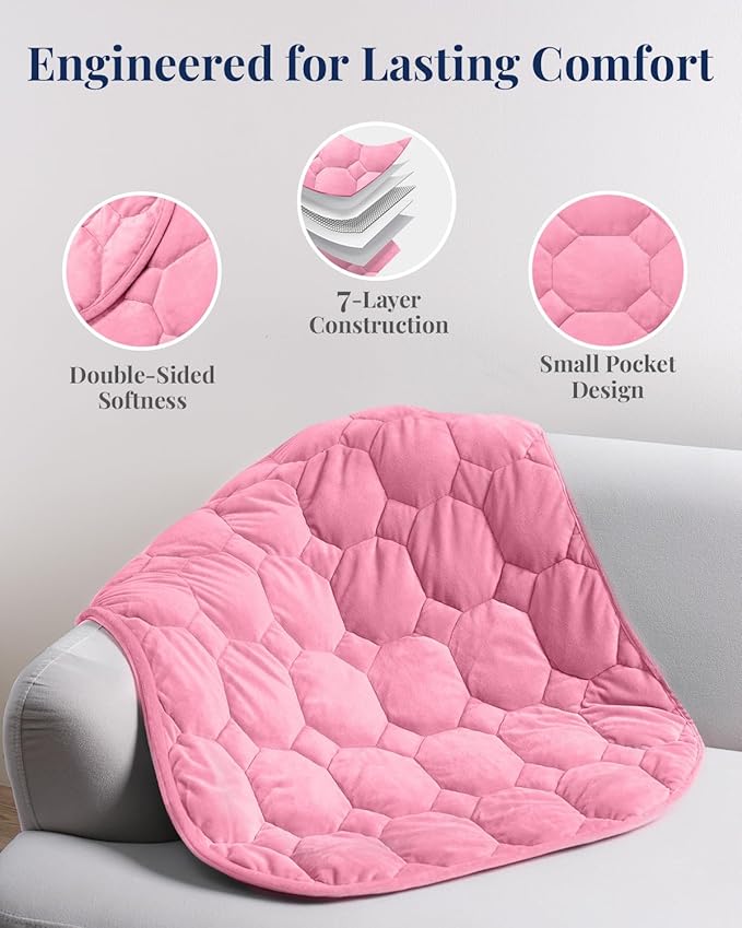Kivik Weighted Lap Blanket for Adults, 7lbs Weight Pad, Heavy Small Blankets Throw, Travel Portable Pads, Warm Gifts for Bed Couch Sleep & Body Relax, Machine Washable, 7 Pounds, 24''x29'', Pink