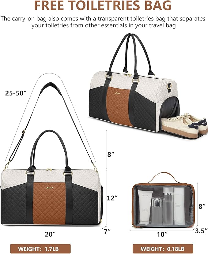 Women Weekender Travel Duffle Bag: Travel Duffel Overnight Bags with Shoe Compartment Large Carry on Tote with Toiletry Bag Weekend Traveling Yoga Gym Hospital Bag for Women with Wet Pocket