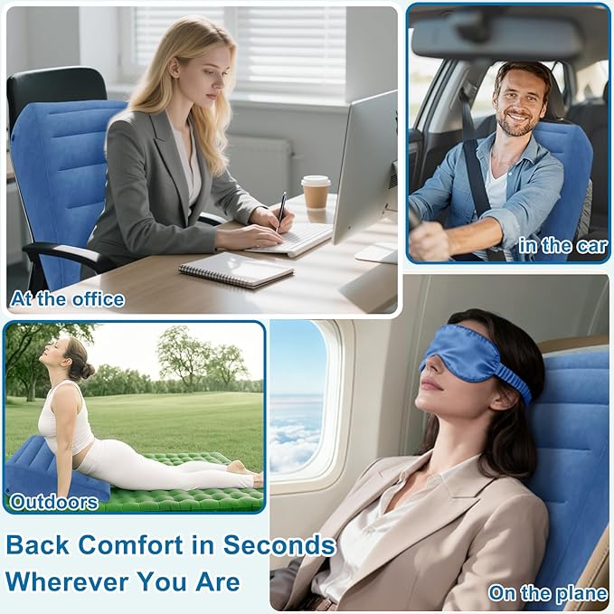 Portable Inflatable Wedge Pillow for Sleeping - Inflatable Back Pillow with Eyes Mask for Sleeping Upright,Knee Wedge Cushion for Traveling,Back Bed Headrest for Leg Elevation,Snoring-25x24x8"