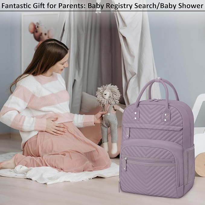 Tenot Diaper Bag Backpack for Women Large Capacity with Insulated Pockets Multifunctional Diaper Bags For Baby Girl Boy Waterproof Baby Bags For Mama Maternity Travel Bag Purple